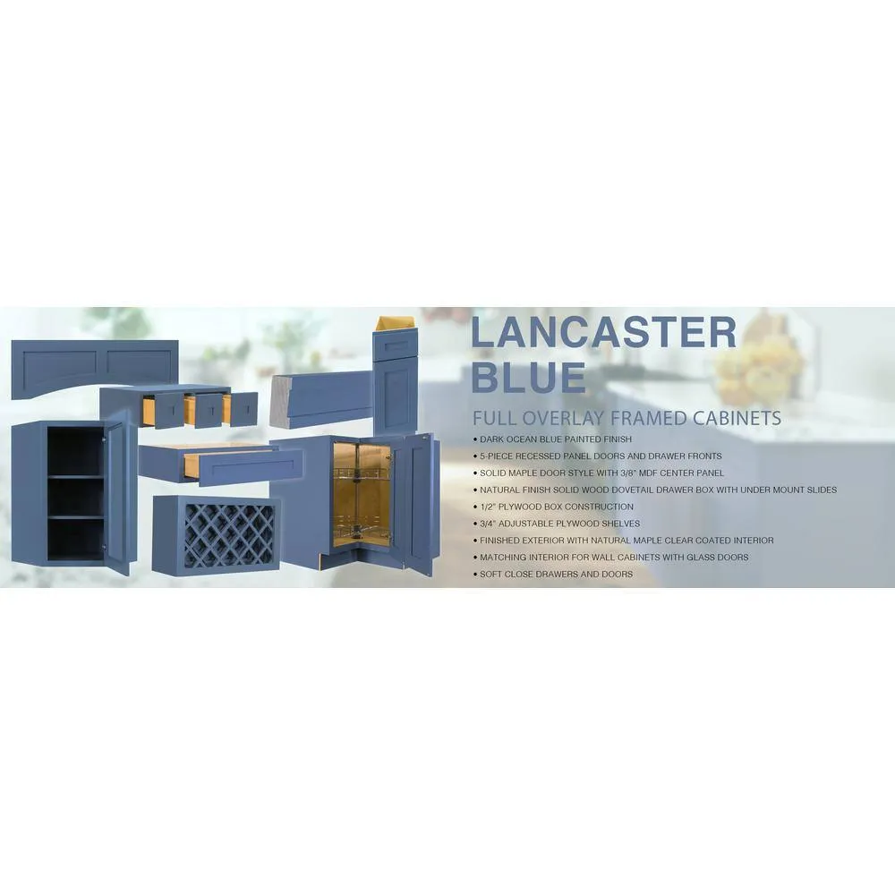LIFEART CABINETRY Lancaster Blue Plywood Shaker Stock Assembled Tall Pantry Kitchen Cabinet 24 in. W x 96 in. D H x 27 in. D, photo 6 of 8
