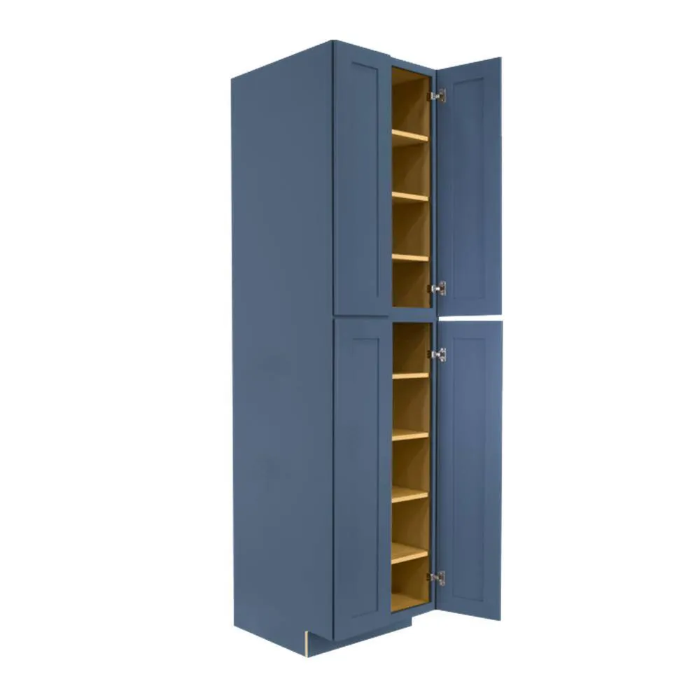 LIFEART CABINETRY Lancaster Blue Plywood Shaker Stock Assembled Tall Pantry Kitchen Cabinet 24 in. W x 96 in. D H x 27 in. D, photo 4 of 8