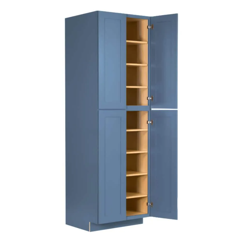 LIFEART CABINETRY Lancaster Blue Plywood Shaker Stock Assembled Tall Pantry Kitchen Cabinet 30 in. W x 96 in. D H x 27 in. D, photo 3 of 6