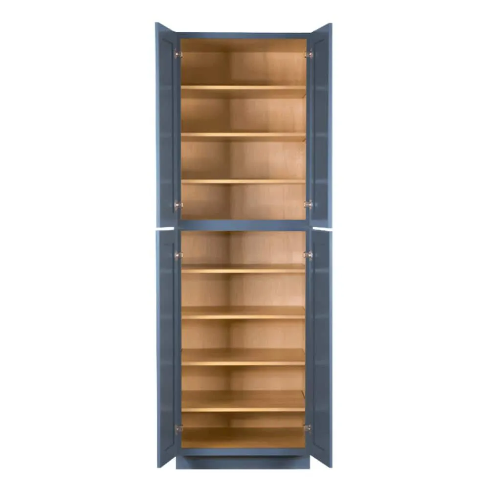 LIFEART CABINETRY Lancaster Blue Plywood Shaker Stock Assembled Tall Pantry Kitchen Cabinet 30 in. W x 96 in. D H x 27 in. D, photo 2 of 6