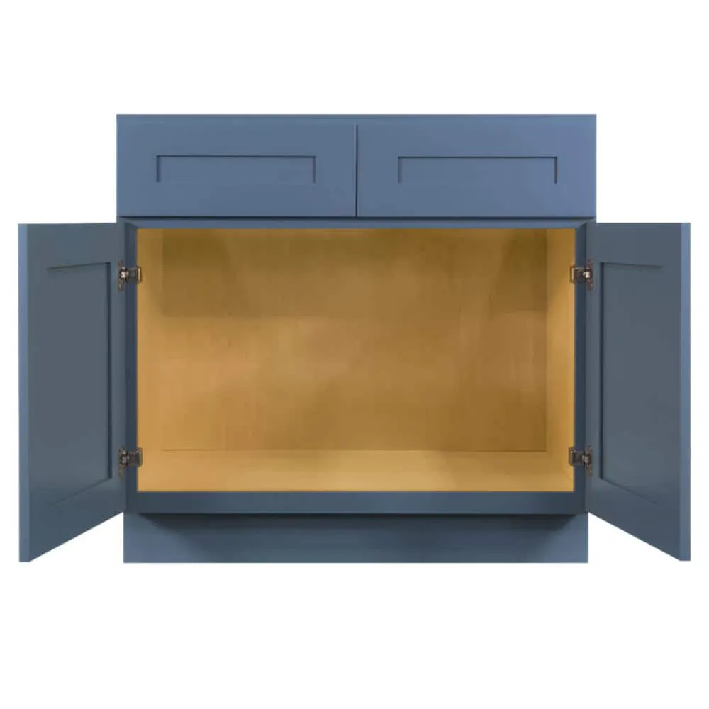 LIFEART CABINETRY Lancaster Blue Plywood Shaker Stock Assembled Sink Base Kitchen Cabinet with Soft Close Doors 42 in. W x 24 in. D, photo 2 of 6