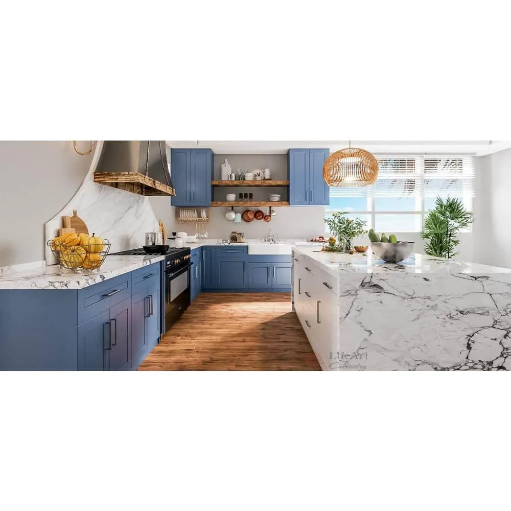 LIFEART CABINETRY Lancaster Blue Plywood Shaker Stock Assembled Wall Glass-Door Kitchen Cabinet 18 in. W x 12 in. D x 42 in. H, photo 6 of 6