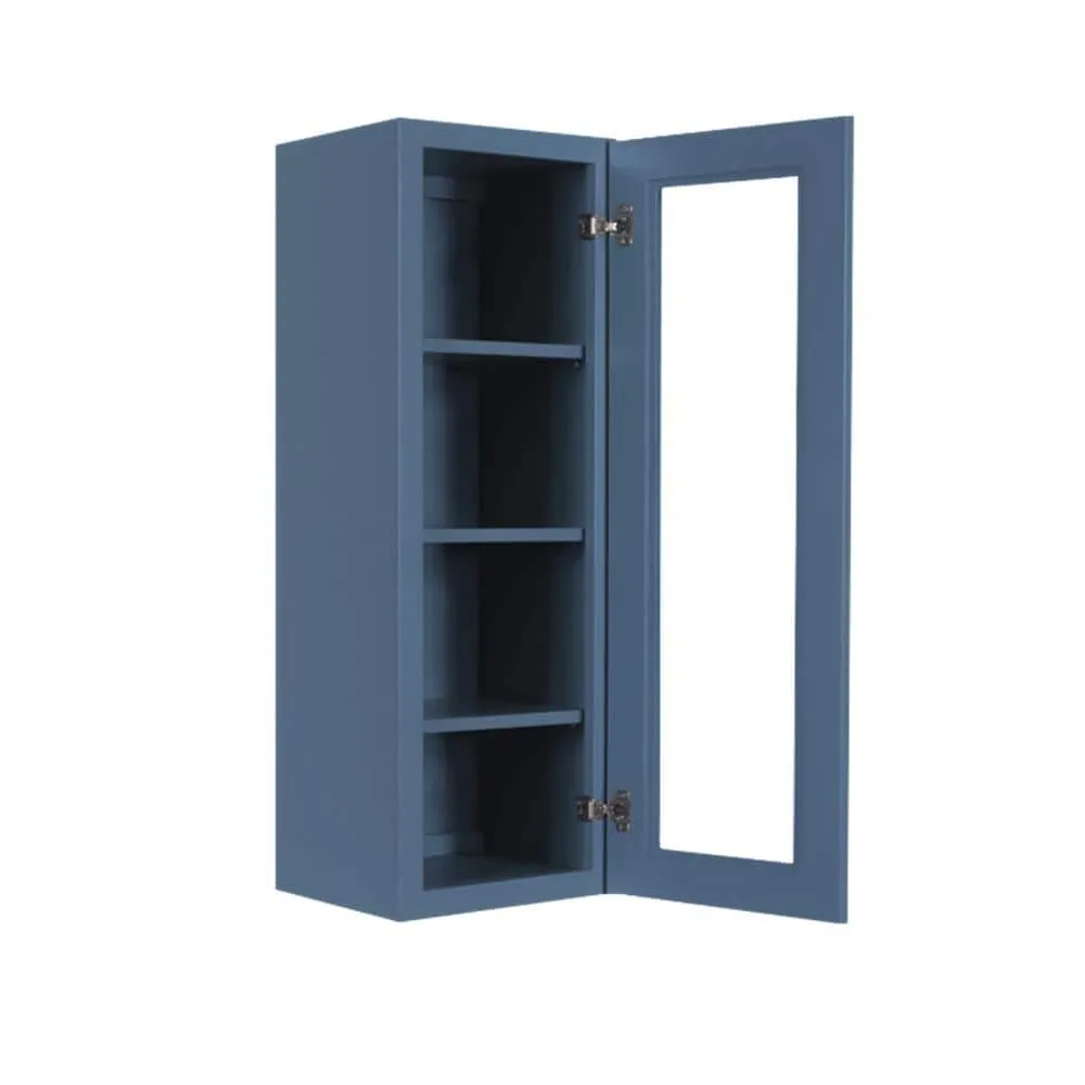 LIFEART CABINETRY Lancaster Blue Plywood Shaker Stock Assembled Wall Glass-Door Kitchen Cabinet 18 in. W x 12 in. D x 42 in. H, photo 3 of 6