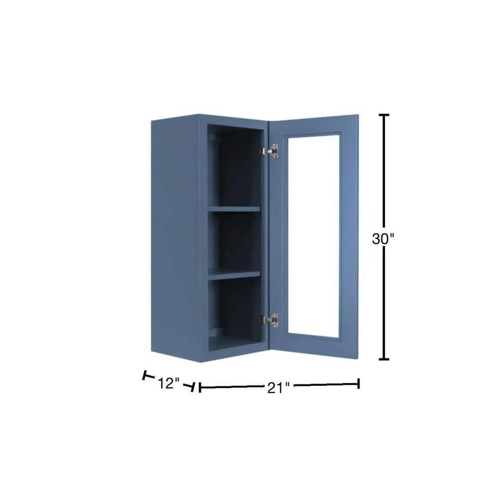 LIFEART CABINETRY Lancaster Blue Plywood Shaker Stock Assembled Wall Glass-Door Kitchen Cabinet 21 in. W x 12 in. D x 30 in. H, photo 2 of 7