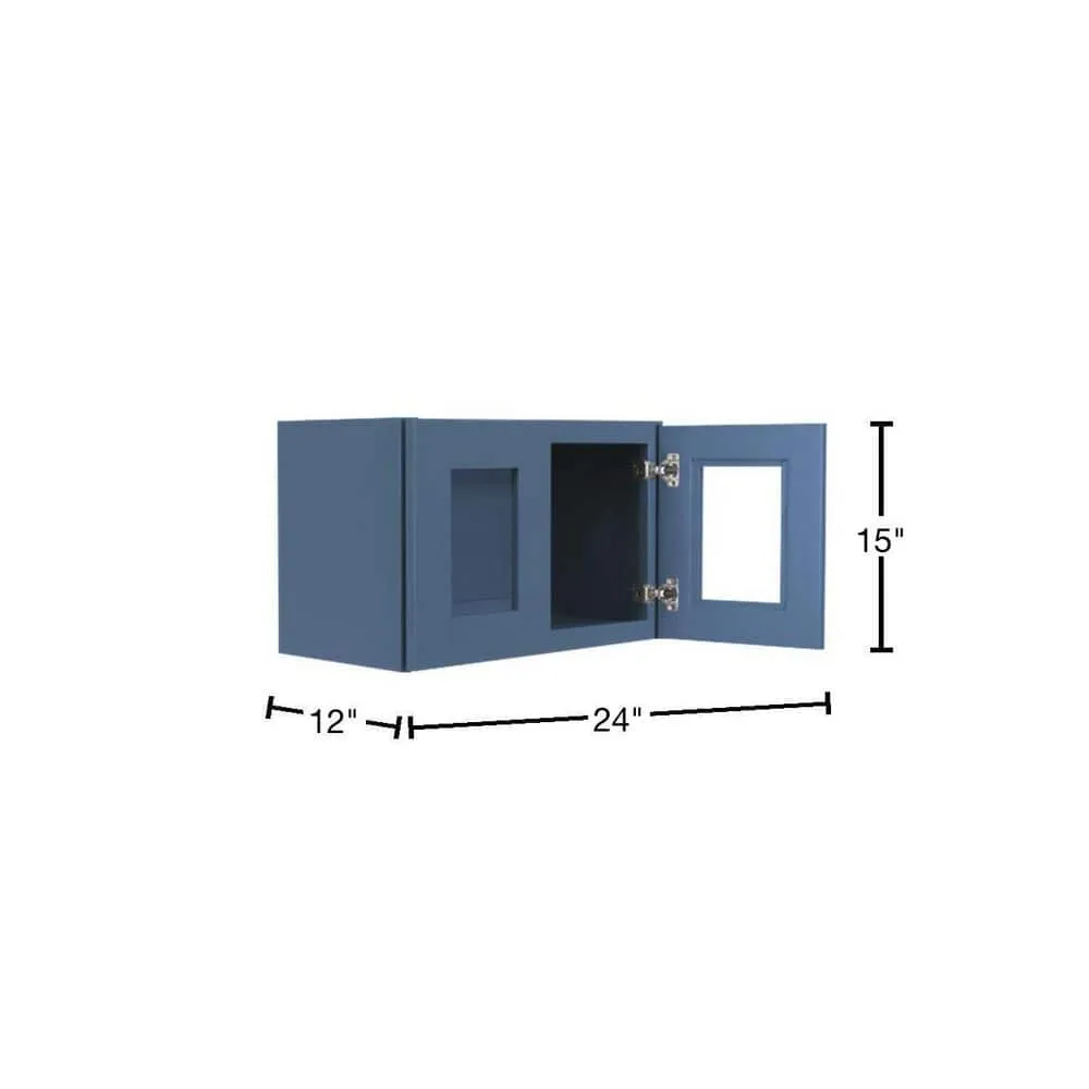 LIFEART CABINETRY Lancaster Blue Plywood Shaker Stock Assembled Wall Glass-Door Kitchen Cabinet 24 in. W x 12 in. D x 15 in. H, photo 2 of 7