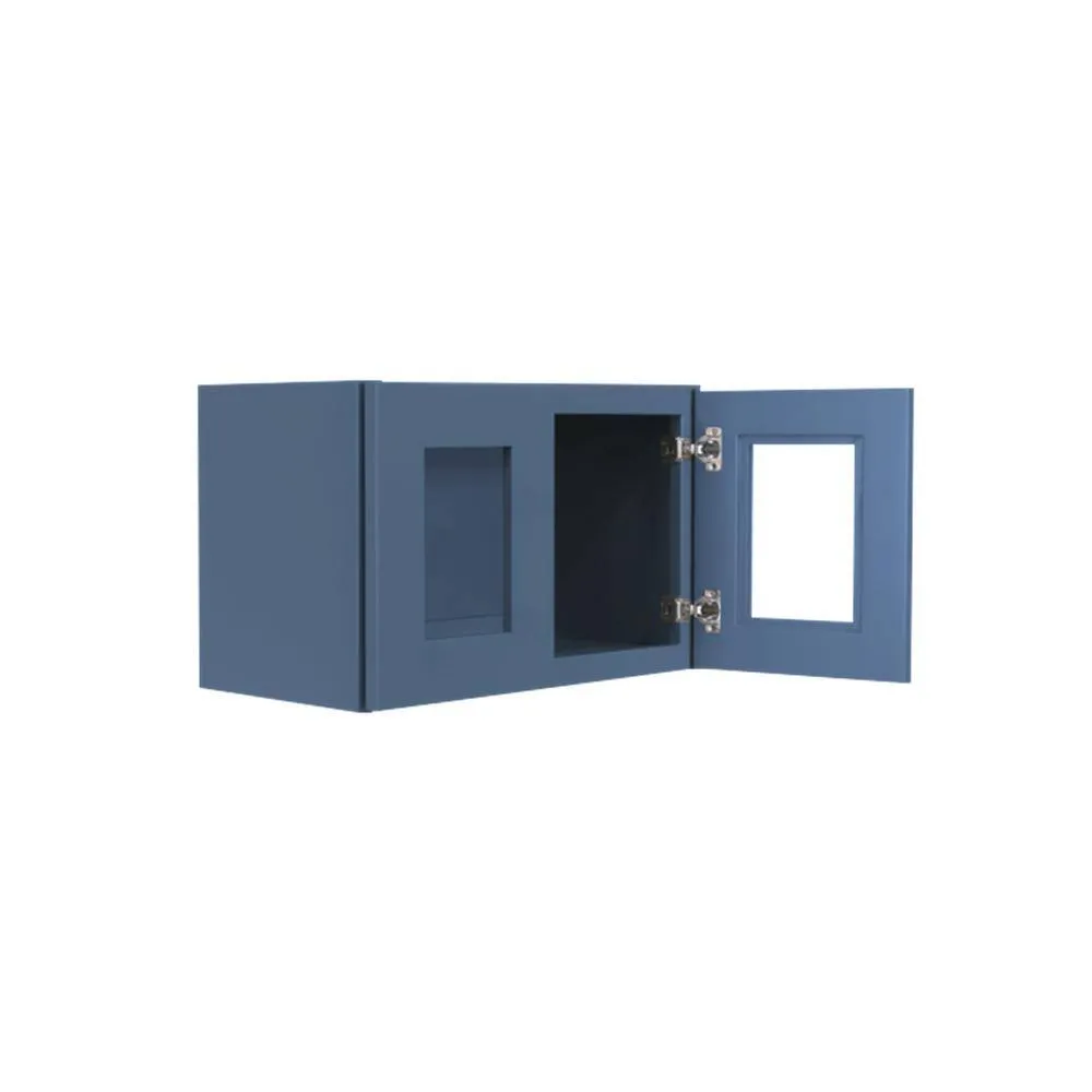 LIFEART CABINETRY Lancaster Blue Plywood Shaker Stock Assembled Wall Glass-Door Kitchen Cabinet 24 in. W x 12 in. D x 15 in. H, photo 4 of 7