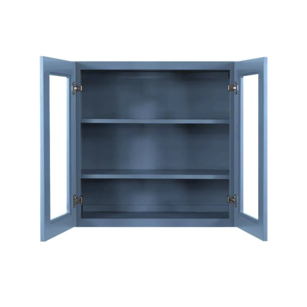 LIFEART CABINETRY Lancaster Blue Plywood Shaker Stock Assembled Wall Glass-Door Kitchen Cabinet 30 in. W x 12 in. D x 30 in. H, photo 2 of 6