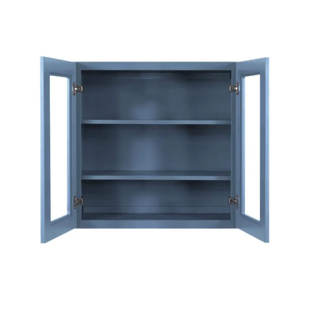 LIFEART CABINETRY Lancaster Blue Plywood Shaker Stock Assembled Wall Glass-Door Kitchen Cabinet 33 in. W x 12 in. D x 30 in. H, photo 2 of 6