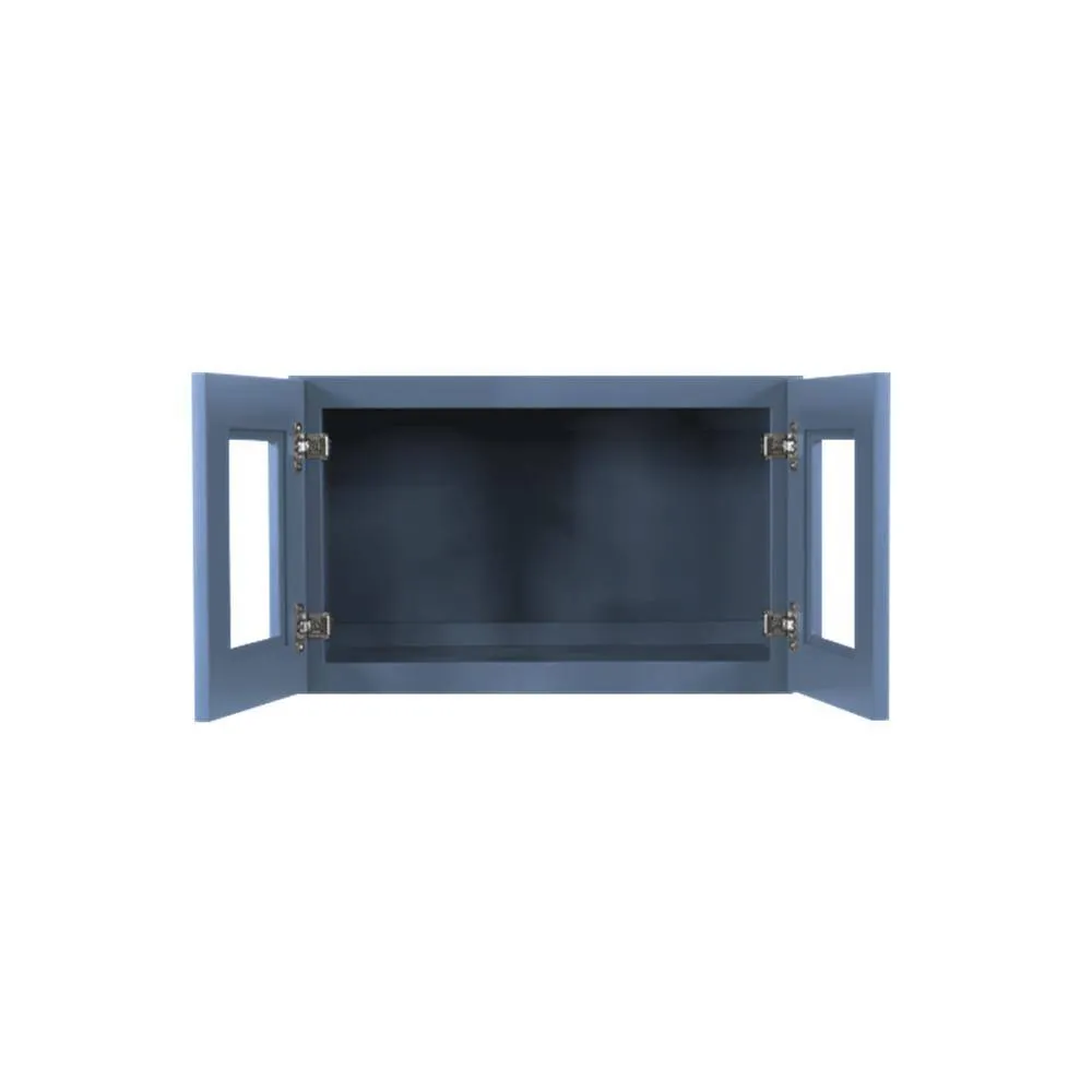 LIFEART CABINETRY Lancaster Blue Plywood Shaker Stock Assembled Wall Glass-Door Kitchen Cabinet 36 in. W x 12 in. D x 18 in. H, photo 3 of 7
