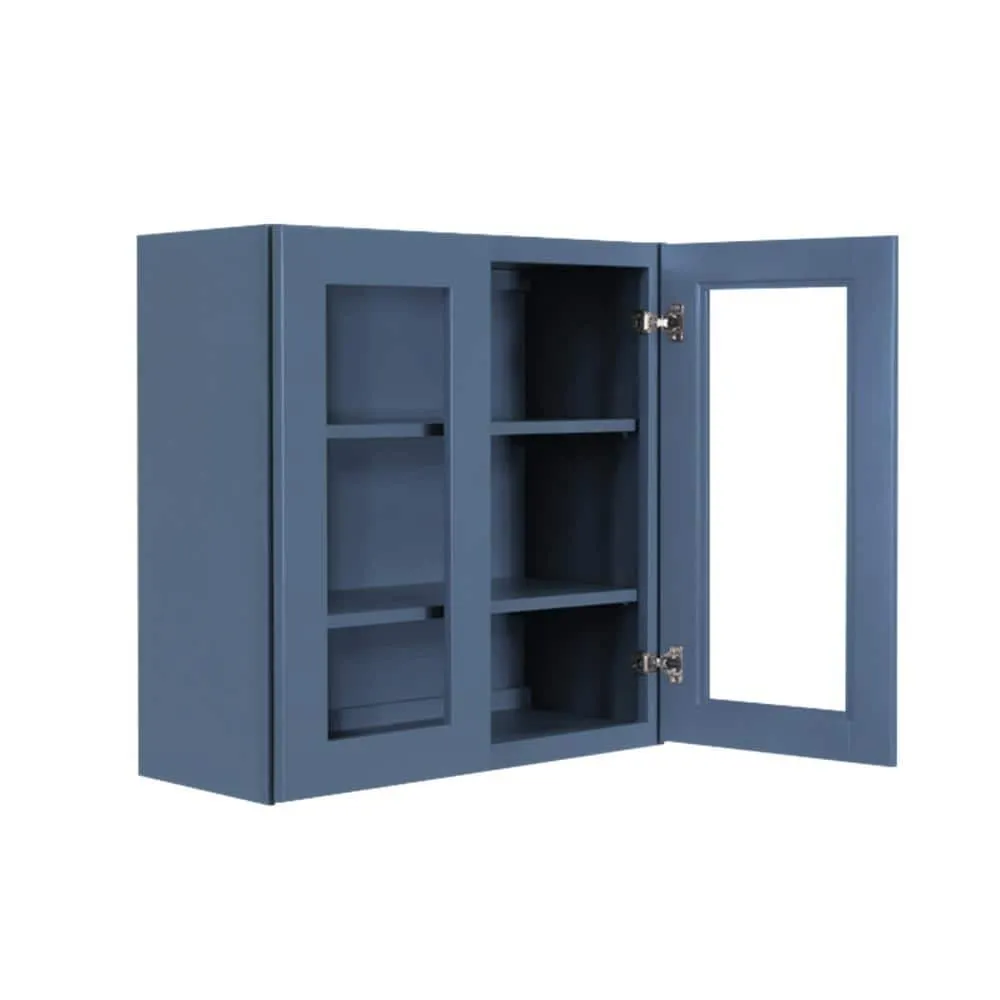 LIFEART CABINETRY Lancaster Blue Plywood Shaker Stock Assembled Wall Glass-Door Kitchen Cabinet 36 in. W x 12 in. D x 36 in. H, photo 4 of 7