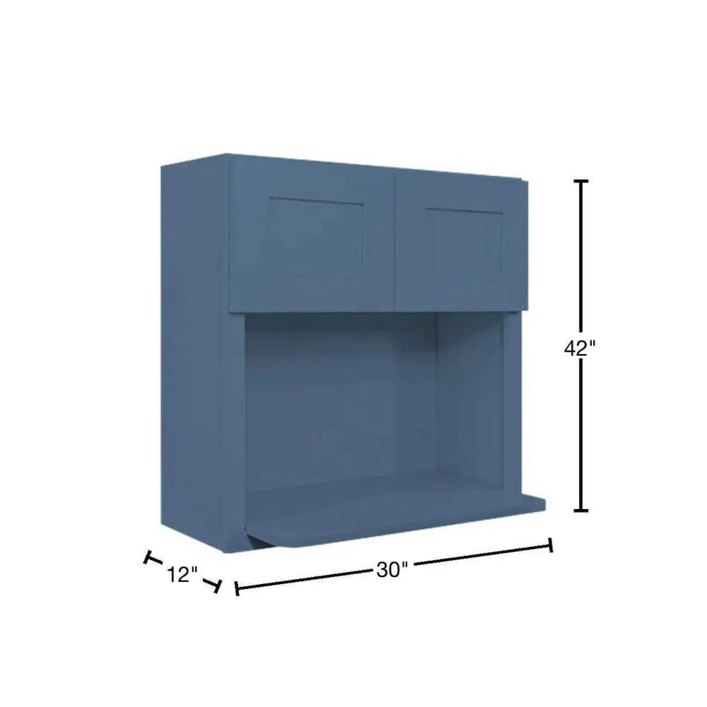 LIFEART CABINETRY Lancaster Blue Plywood Shaker Stock Assembled Wall Microwave Kitchen Cabinet 30 in. W x 42 in. D H x 12 in. D, photo 2 of 7