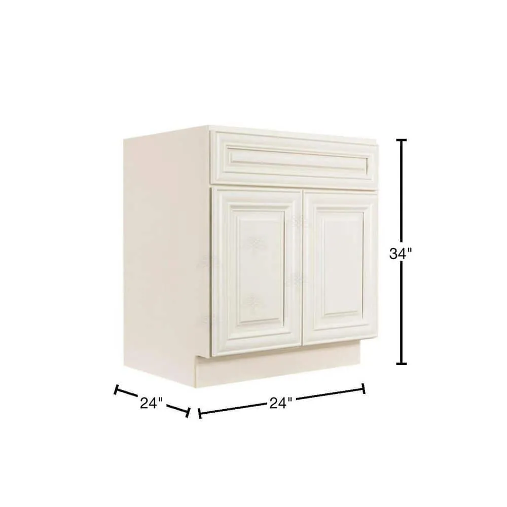 LIFEART CABINETRY Princeton Assembled 24 in. x 34.5 in. x 24 in. Base Cabinet with 2-Doors and 1-Drawer in Off-White, photo 2 of 7