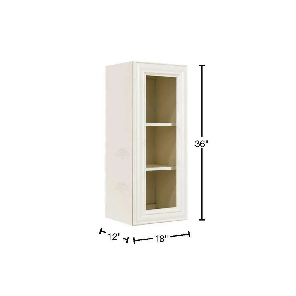 LIFEART CABINETRY Princeton Assembled 18 in. x 36 in. x 12 in. Wall Mullion Door Cabinet with 1-Door 2-Shelves in Off-White, photo 2 of 8