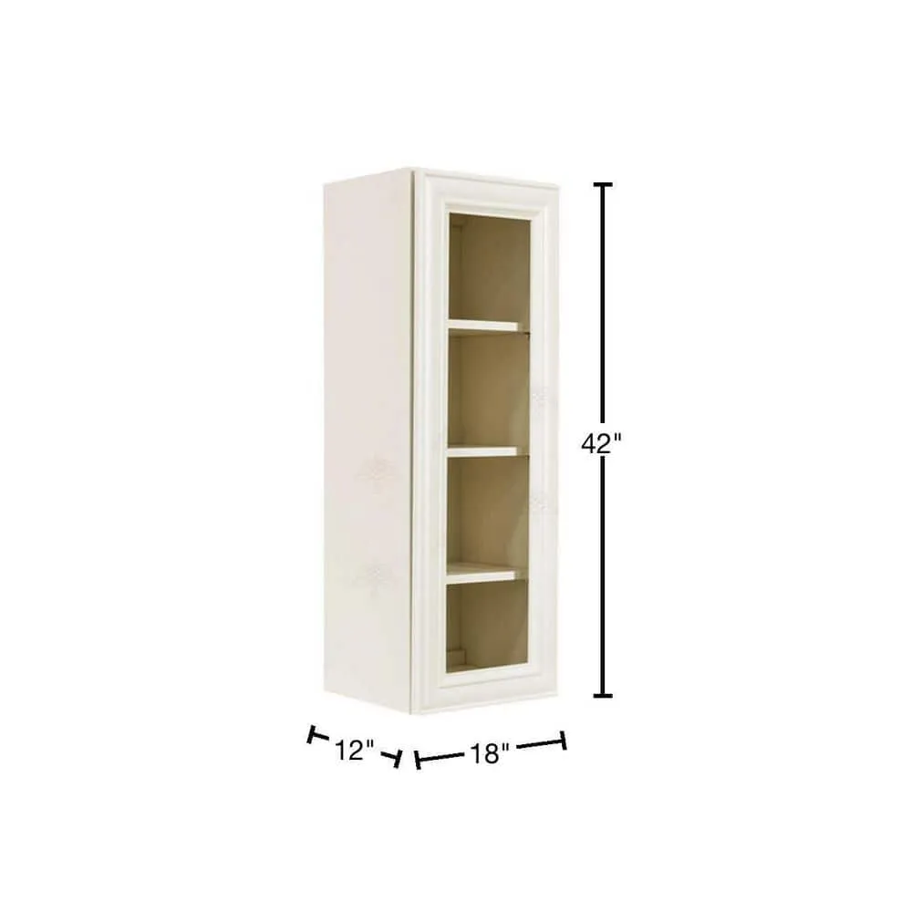 LIFEART CABINETRY Princeton Assembled 18 in. x 42 in. x 12 in. Wall Mullion Door Cabinet with 1-Door 3-Shelves in Off-White, photo 2 of 8
