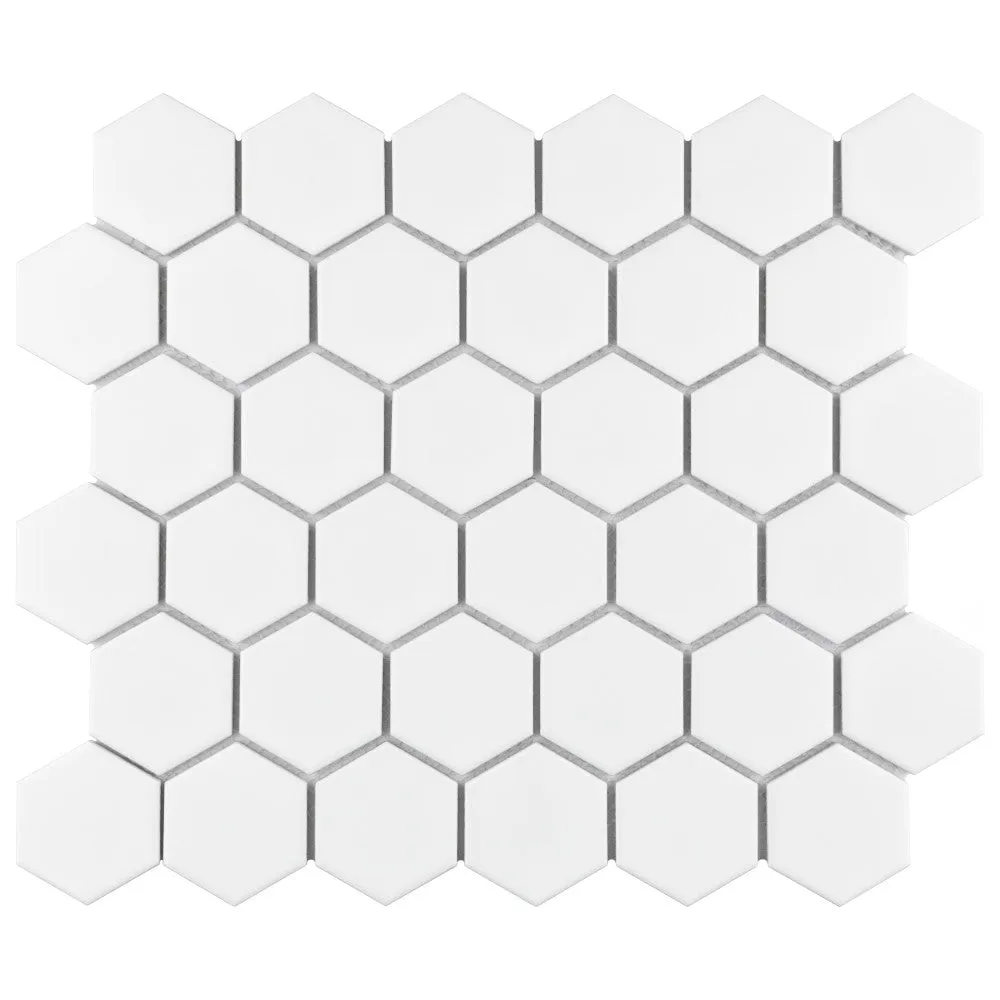 Merola Tile Metro Hex 2 in. Matte White Porcelain Mosaic Tile, 10-1/2 in. x 11 in. x 6 mm Sheet (8.21 sq. ft./Case), photo 2 of 8