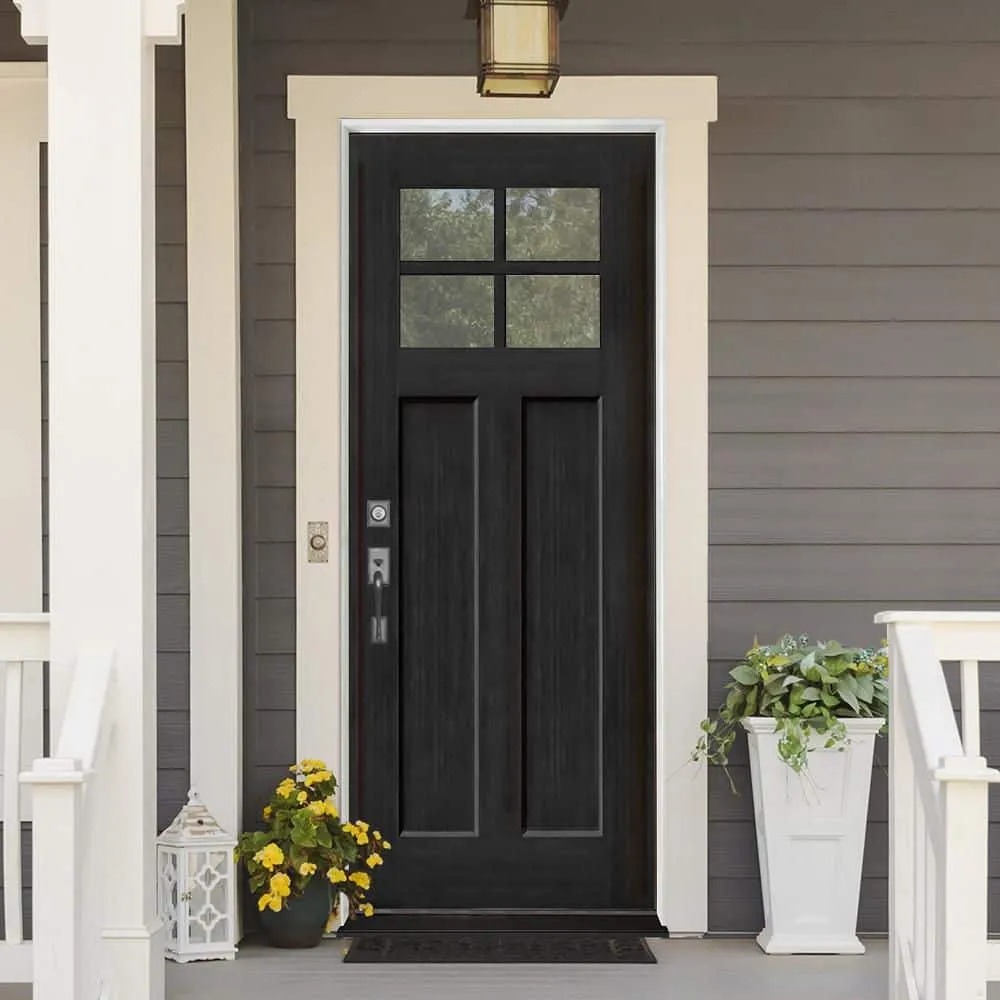 Steves & Sons Regency 36 in. x 80 in. 4 Lite 1/4 Toplite LHOS Clear Glass Onyx Stained Fir Grain Fiberglass Prehung Front Door, photo 2 of 7