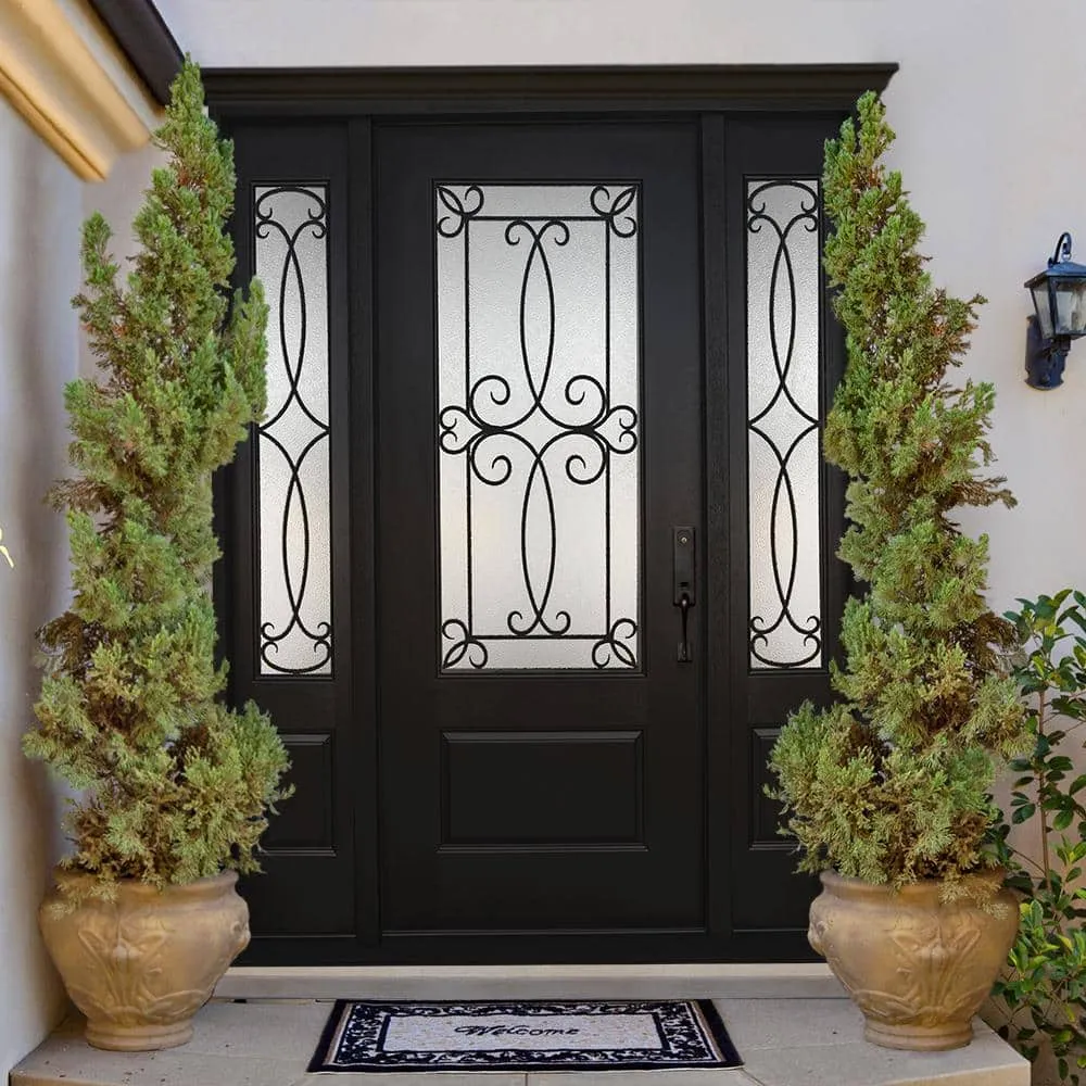 Steves & Sons Regency 64 in. x 80 in. 3/4 Lite Georgian Decorative Glass LHOS Onyx Mahogany Fiberglass Prehung Front Door with Double 12 in. Sidelites, photo 2 of 7
