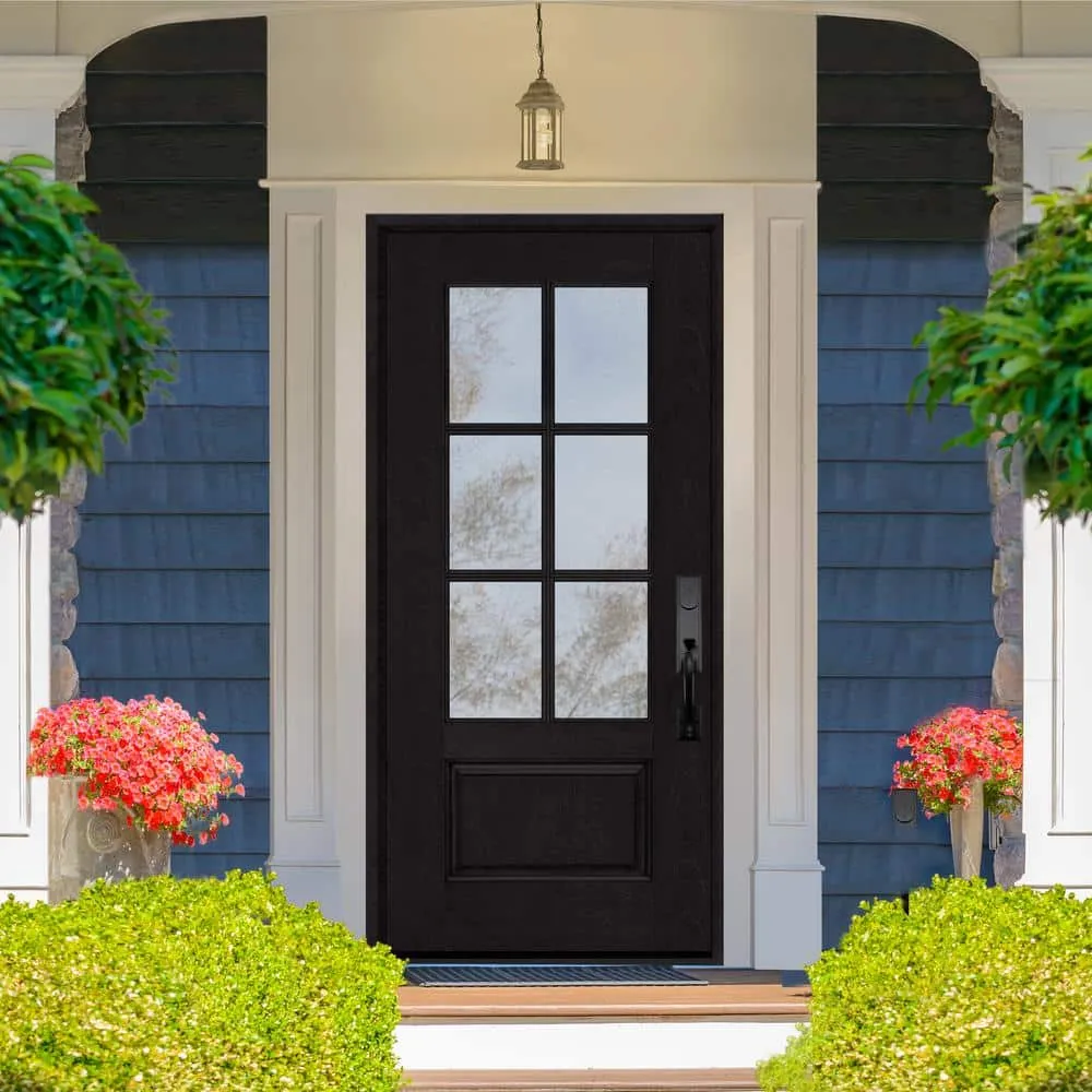Steves & Sons Regency 36 in. x 80 in. 3/4-6 Lite Clear Glass LHIS Onyx Stain Mahogany Fiberglass Prehung Front Door, photo 2 of 8