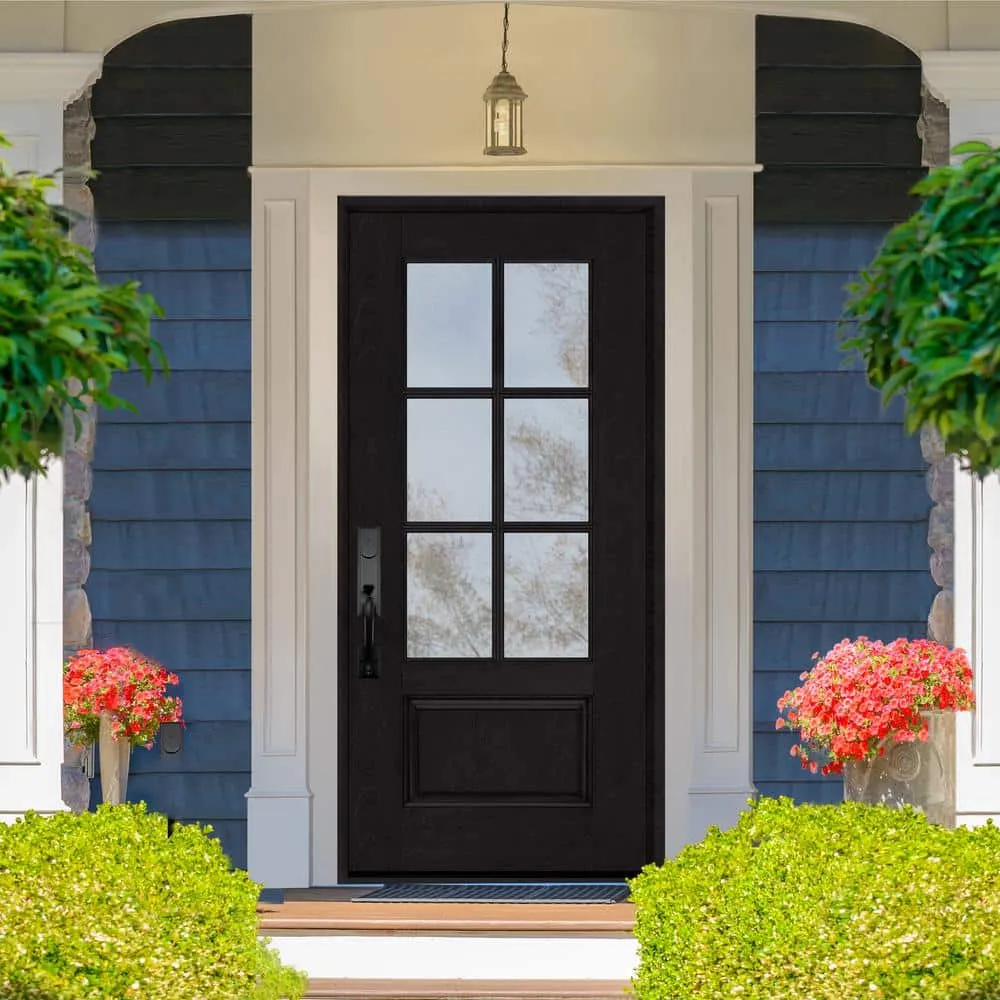 Steves & Sons Regency 36 in. x 80 in. 3/4-6 Lite Clear Glass RHIS Onyx Stain Mahogany Fiberglass Prehung Front Door, photo 2 of 8