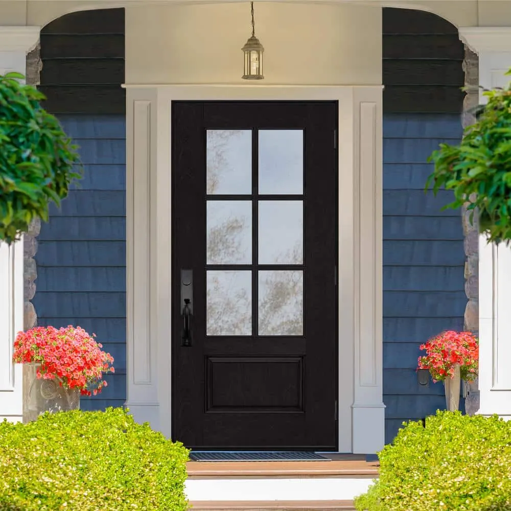 Steves & Sons Regency 36 in. x 80 in. 3/4-6 Lite Clear Glass LHOS Onyx Stain Mahogany Fiberglass Prehung Front Door, photo 2 of 8