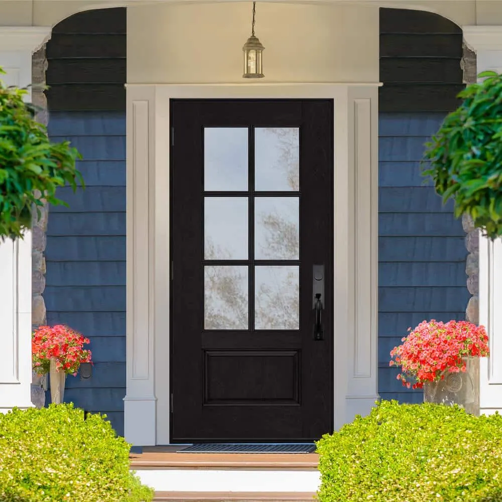Steves & Sons Regency 36 in. x 80 in. 3/4-6 Lite Clear Glass RHOS Onyx Stain Mahogany Fiberglass Prehung Front Door, photo 2 of 8