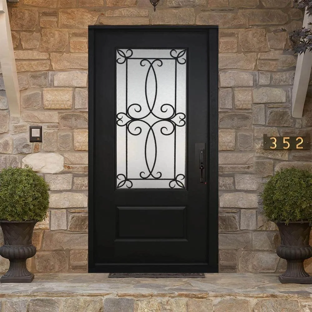 Steves & Sons Regency 36 in. x 80 in. 3/4-Lite Georgian Deco Glass Left-Hand Inswing Onyx Stained Mahogany-Style Fiberglass Prehung Front Door, photo 2 of 7