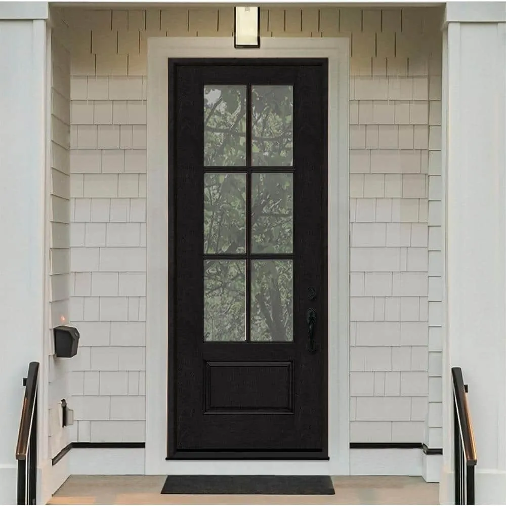 Steves & Sons Regency 36 in. x 96 in. 3/4-6 Lite Clear Glass LHIS Onyx Stained Fiberglass Prehung Front Door, photo 2 of 8