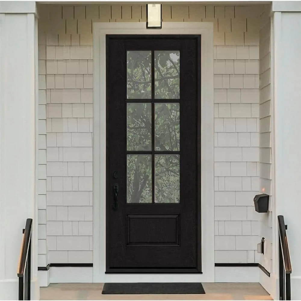 Steves & Sons Regency 36 in. x 96 in. 3/4-6 Lite Clear Glass RHIS Onyx Stained Fiberglass Prehung Front Door, photo 2 of 8