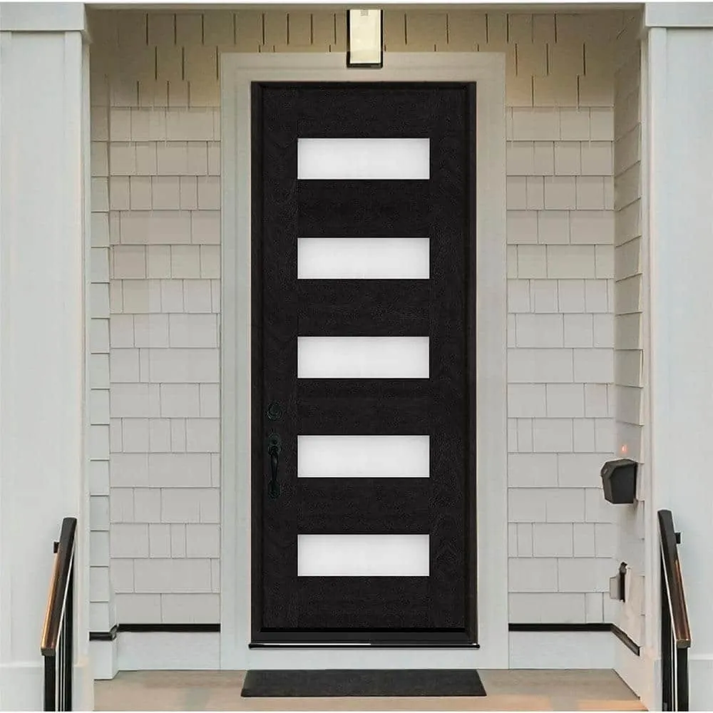 Steves & Sons Regency 36 in. x 96 in. 5L Modern Frosted Glass RHIS Onyx Stained Fiberglass Prehung Front Door, photo 2 of 3
