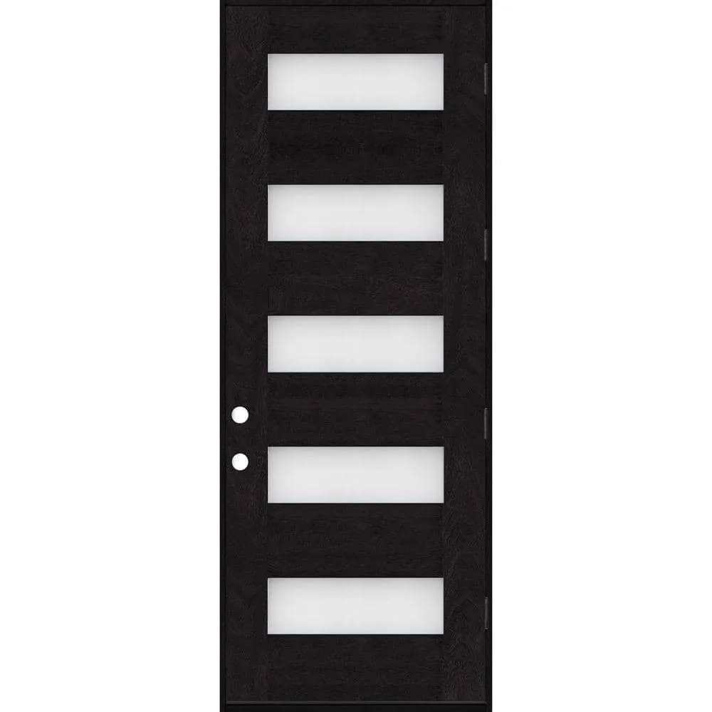 Steves & Sons Regency 36 in. x 96 in. 5-Lite Modern Frosted Glass LH Outswing Onyx-Stained Fiberglass Prehung Front Door, photo 2 of 5