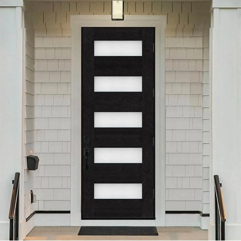 Steves & Sons Regency 36 in. x 96 in. 5-Lite Modern Frosted Glass LH Outswing Onyx-Stained Fiberglass Prehung Front Door, photo 3 of 5