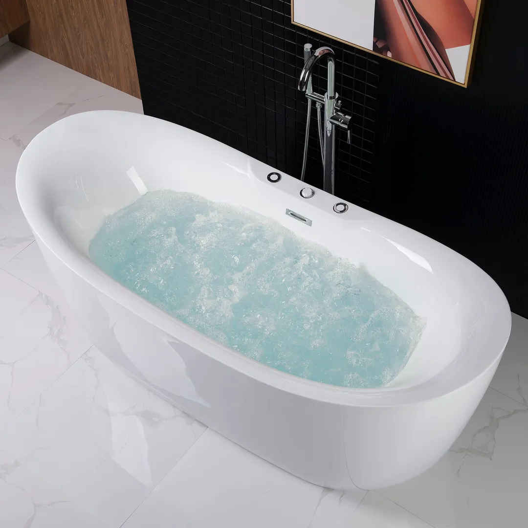 WOODBRIDGE 71 in. x 35 in. Acrylic Freestanding Double Slipper Whirlpool and Air Bathtub with Drain and Overflow Included in White, photo 4 of 5