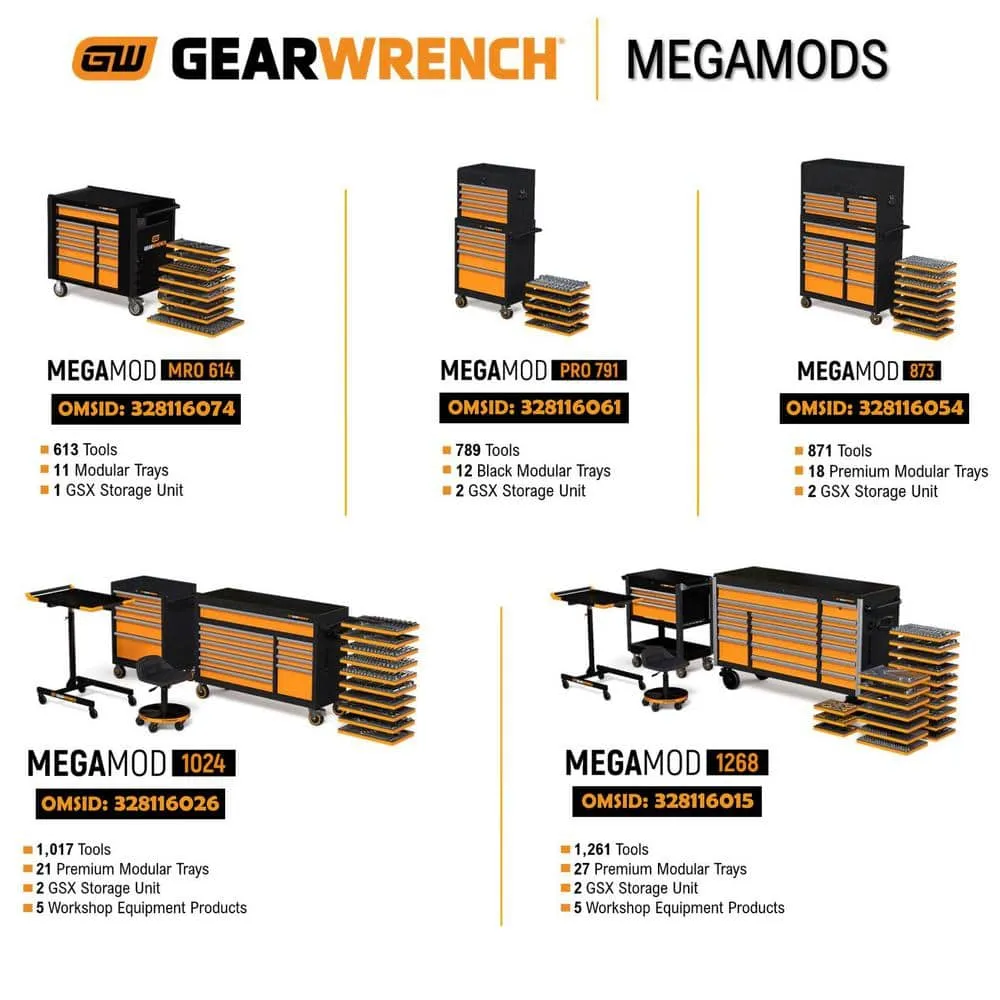 GEARWRENCH MEGAMOD 72 in. x 25 in. 18-Drawer Mobile Workbench Cabinet with Master Mechanics Tool Set in Foam Trays (1,268-Pieces), photo 4 of 15