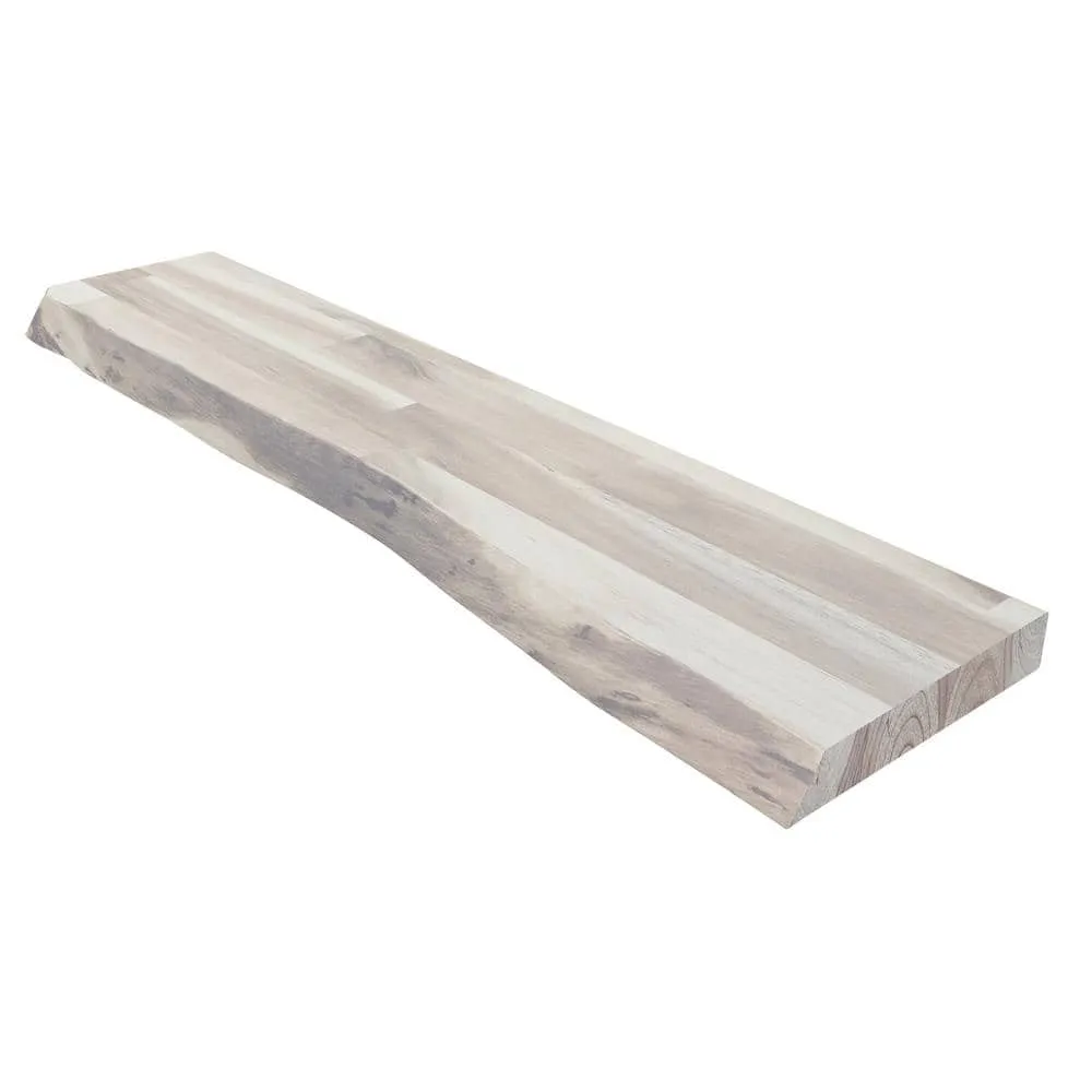 Interbuild Solid 2.9 ft. L x 10 in. D x 1.5 in. T, Acacia Butcher Block Countertop Floating Wall Shelf Organic White with Live Edge, photo 3 of 7