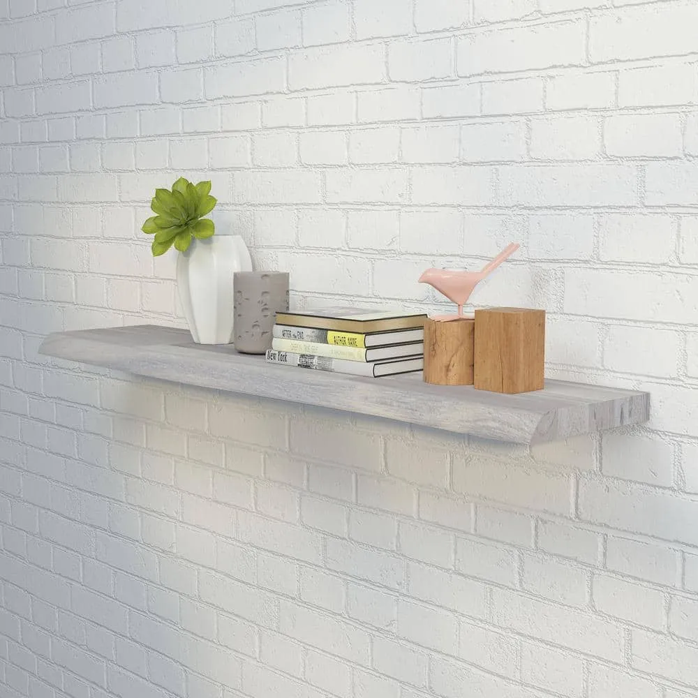 Interbuild Solid 3.9 ft. L x 10 in. D x 1.5 in. T, Acacia Butcher Block Countertop Floating Wall Shelf Organic White with Live Edge, photo 5 of 7