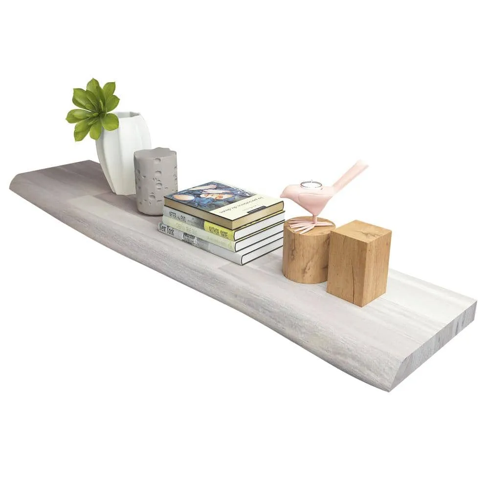 Interbuild Solid 3.9 ft. L x 10 in. D x 1.5 in. T, Acacia Butcher Block Countertop Floating Wall Shelf Organic White with Live Edge, photo 4 of 7