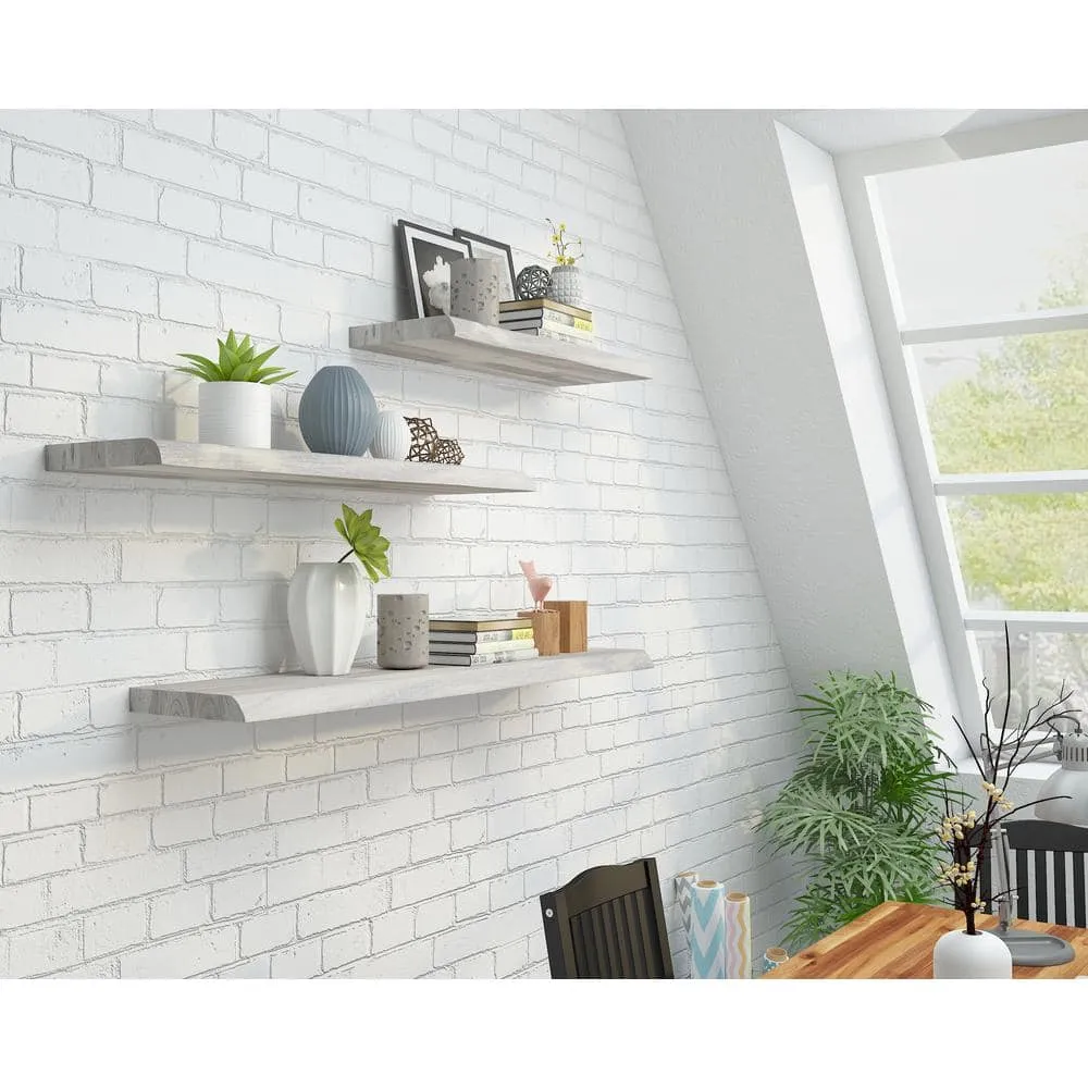 Interbuild Solid 3.9 ft. L x 10 in. D x 1.5 in. T, Acacia Butcher Block Countertop Floating Wall Shelf Organic White with Live Edge, photo 7 of 7