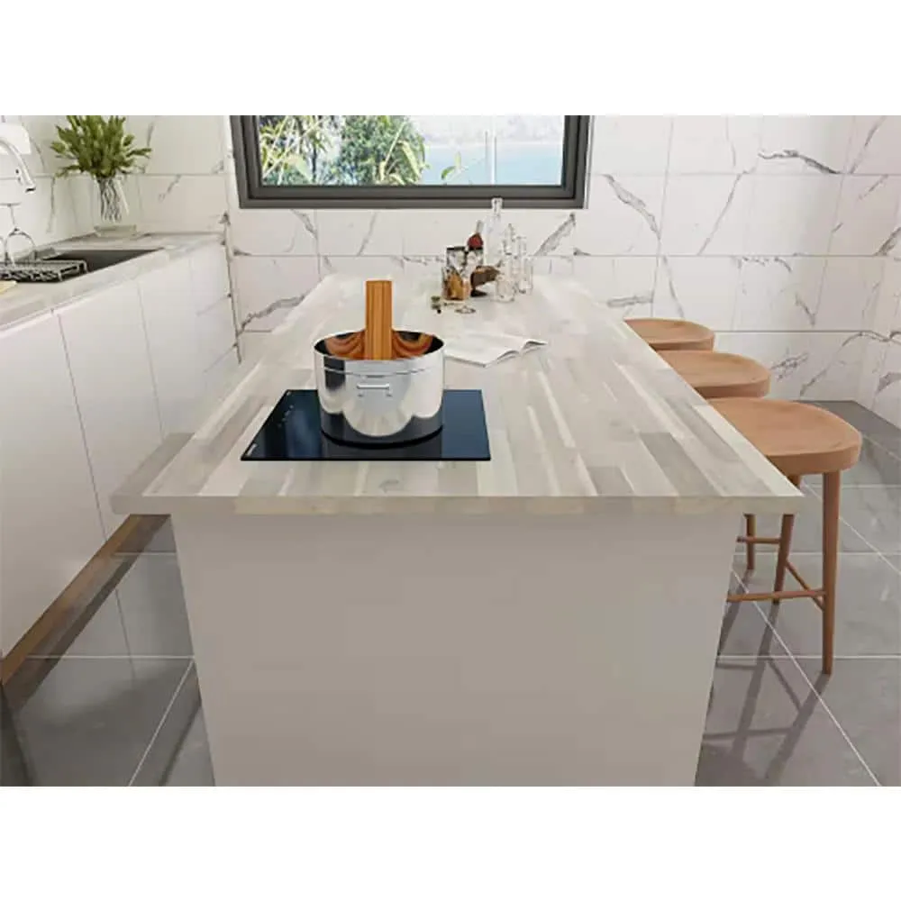 Interbuild 6.2 ft. L x 36 in. D, Acacia Butcher Block Island Countertop, Finished in Organic White with Square Edge, photo 4 of 7