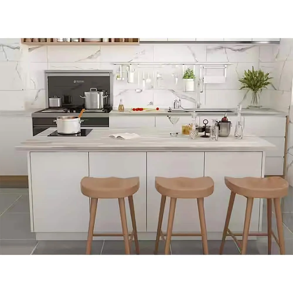 Interbuild 6.2 ft. L x 36 in. D, Acacia Butcher Block Island Countertop, Finished in Organic White with Square Edge, photo 5 of 7