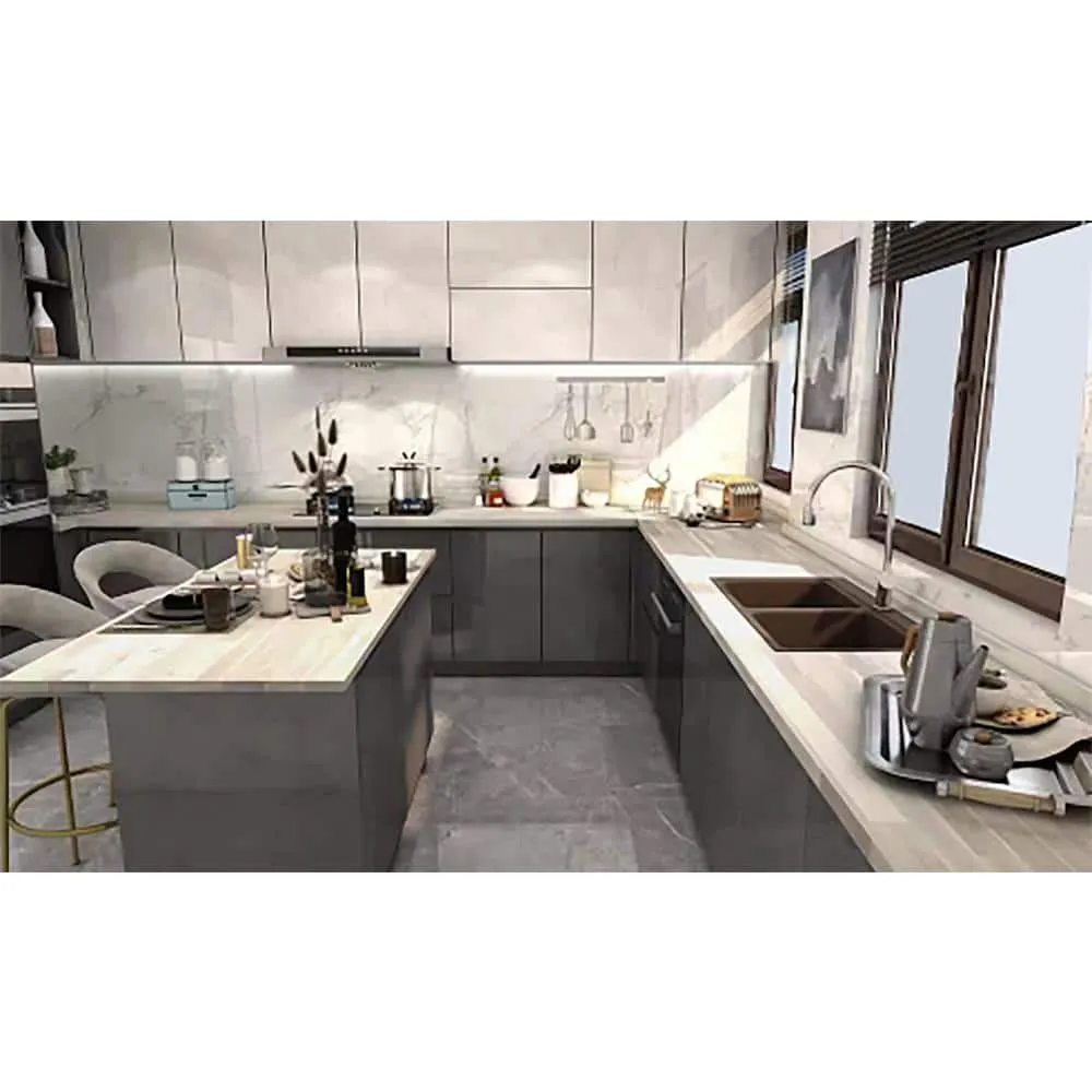 Interbuild 6.2 ft. L x 36 in. D, Acacia Butcher Block Island Countertop, Finished in Organic White with Square Edge, photo 2 of 7