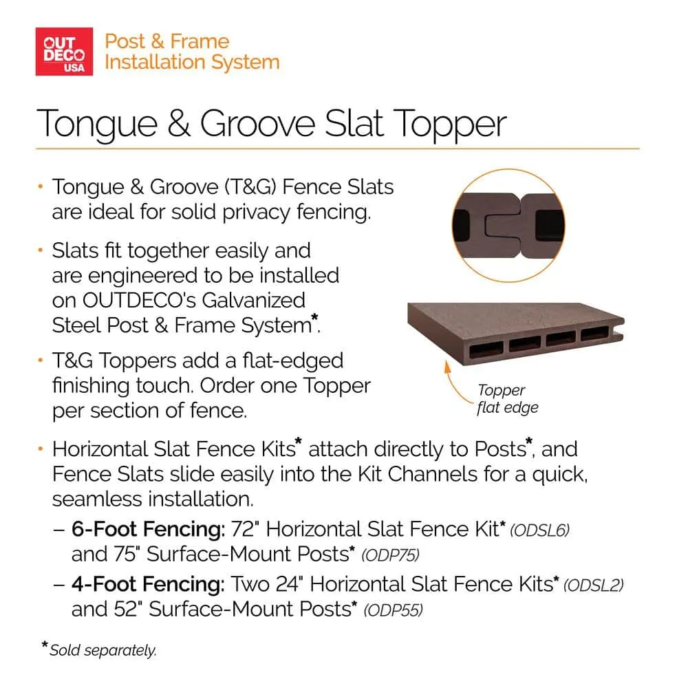 OUTDECO 5.5 in. x 72 in. x .75 in. Wood Plastic Composite Fence Board, Tongue and Groove Topper, Sanded Finish - Espresso, photo 8 of 12