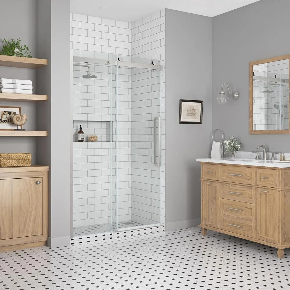 OVE Decors Bel Soft Close 48 in. W x 78.75 in. H Alcove Sliding Frameless Shower Door in Satin Nickel, photo 14 of 15