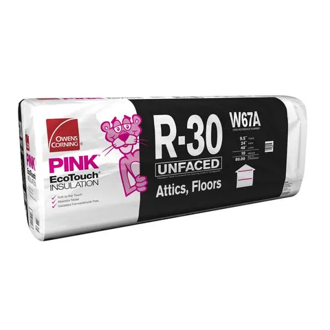 R-30 Unfaced Fiberglass Insulation Batts, 10 × 24 × 48 in