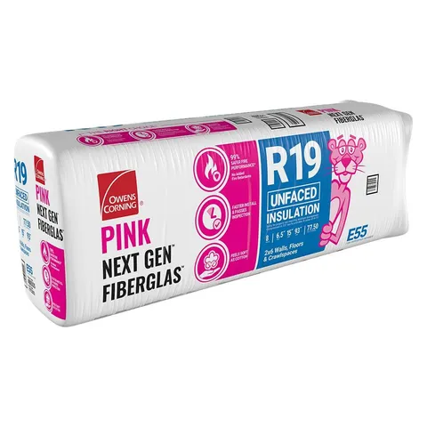 R-19 Unfaced Fiberglass Insulation Batts, 6.5 × 15 × 93 in (E55)