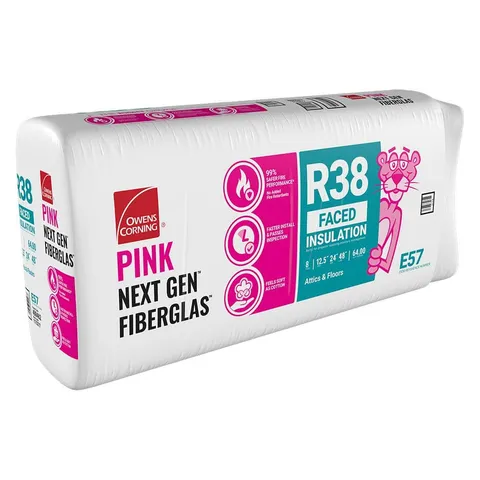 R-38 Kraft Faced Fiberglass Insulation Batts, 12.5 × 24 × 48 in