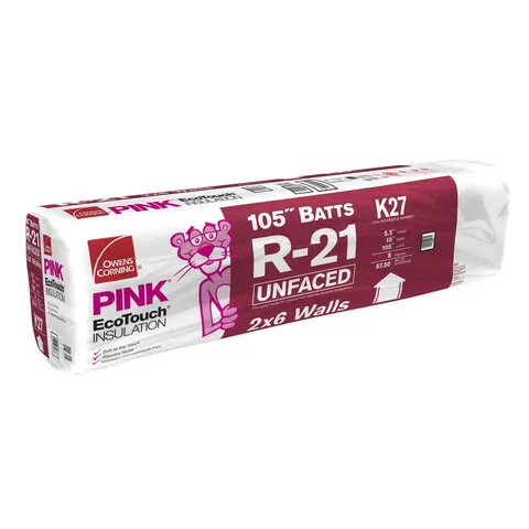 R-21 Unfaced Fiberglass Insulation Batts, 5.5 × 15 × 105 in