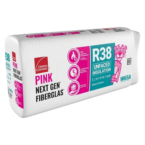R-38 Unfaced Fiberglass Insulation Batts, 12.5 × 24 × 48 in