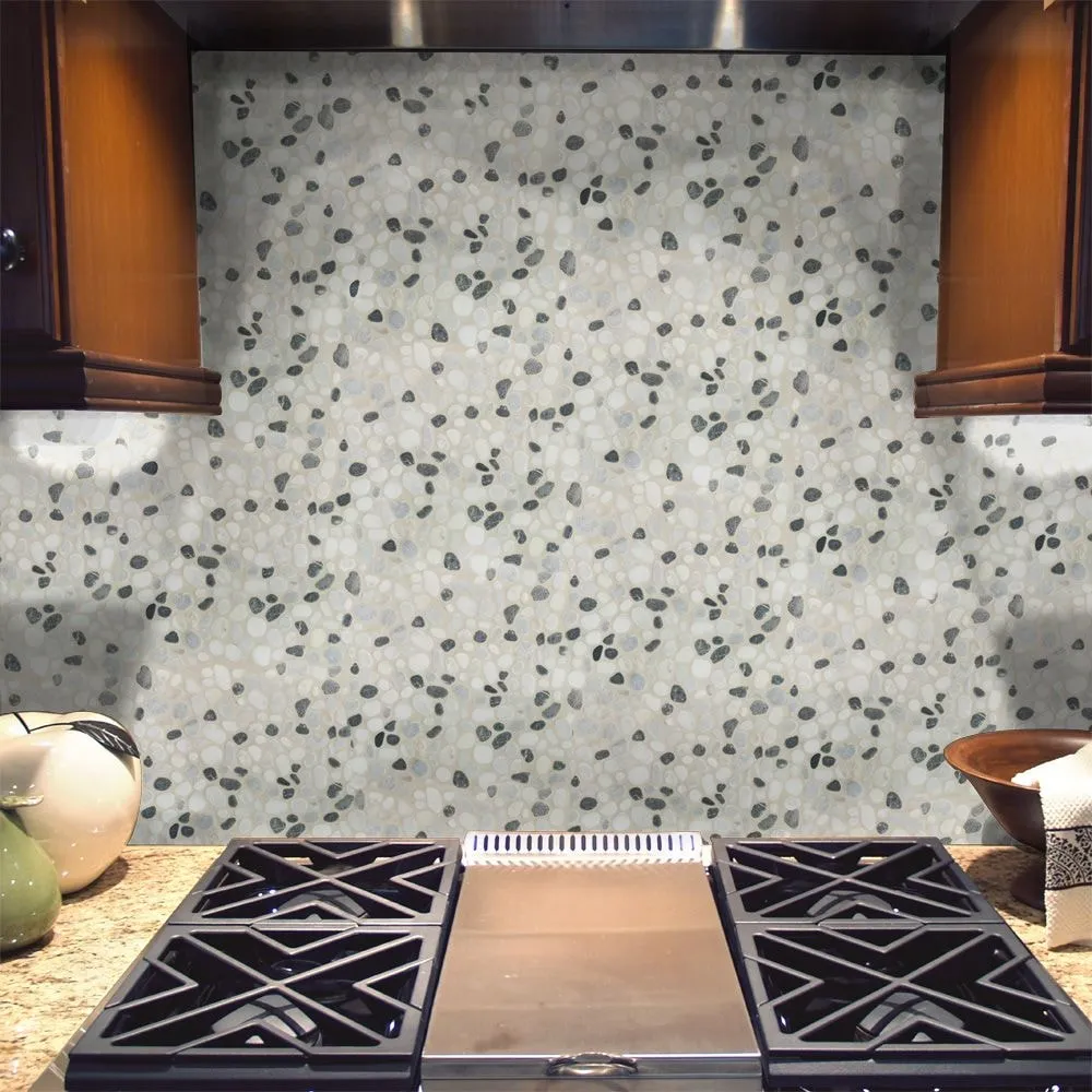 Jeffrey Court Carrara River Rocks 11.625 in. x 11.625 in. x 10.5 mm Marble Mosaic Floor and Wall Tile, photo 3 of 3