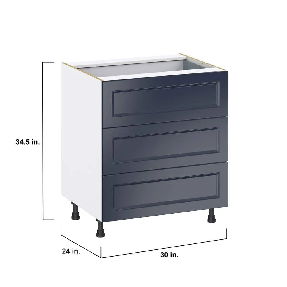 J COLLECTION 30 in. W x 24 in. D x 34.5 in. H Devon Painted Blue Shaker Assembled Base Kitchen Cabinet with Inner Drawer, photo 4 of 8