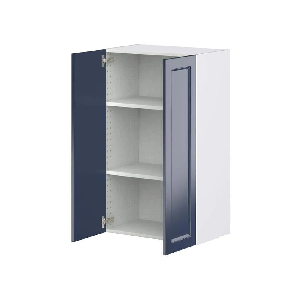 J COLLECTION Devon Painted 24 in. W x 40 in. H x 14 in. D Blue Recessed Assembled Wall Kitchen Cabinet, photo 5 of 7